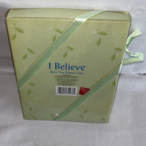 Russ Berrie I Believe Bless This House Decorative Cross 6in Floral Hearts Dove - Picture 7 of 8